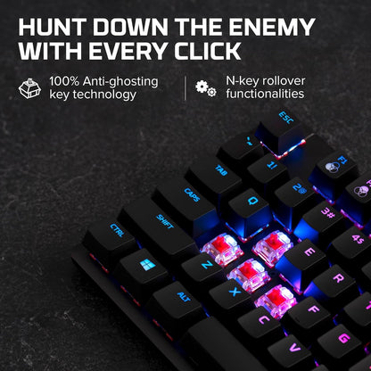 Alloy Origins Core tenkeyless mechanical gaming keyboard in black with RGB LED backlit linear red switches and compact aluminum body.