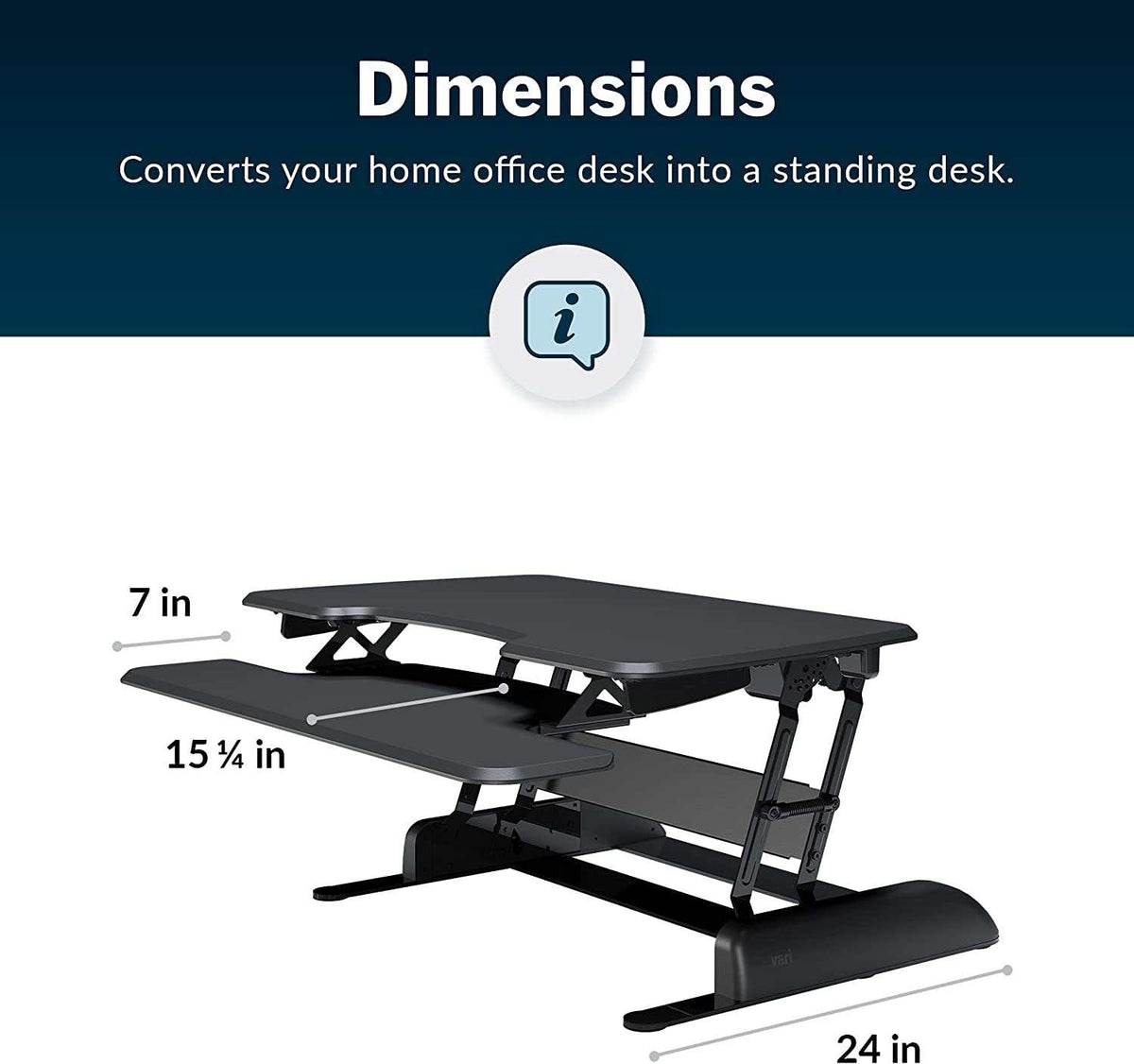 Two-Tier Standing Desk converter in black with adjustable height, two flat surfaces for monitor and keyboard, and sturdy metal frame