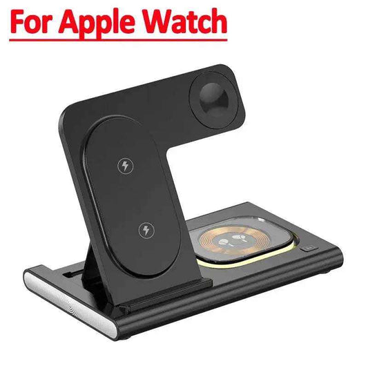 3 in 1 Charging Station black foldable wireless charger with dual charging pads and watch stand for Apple devices