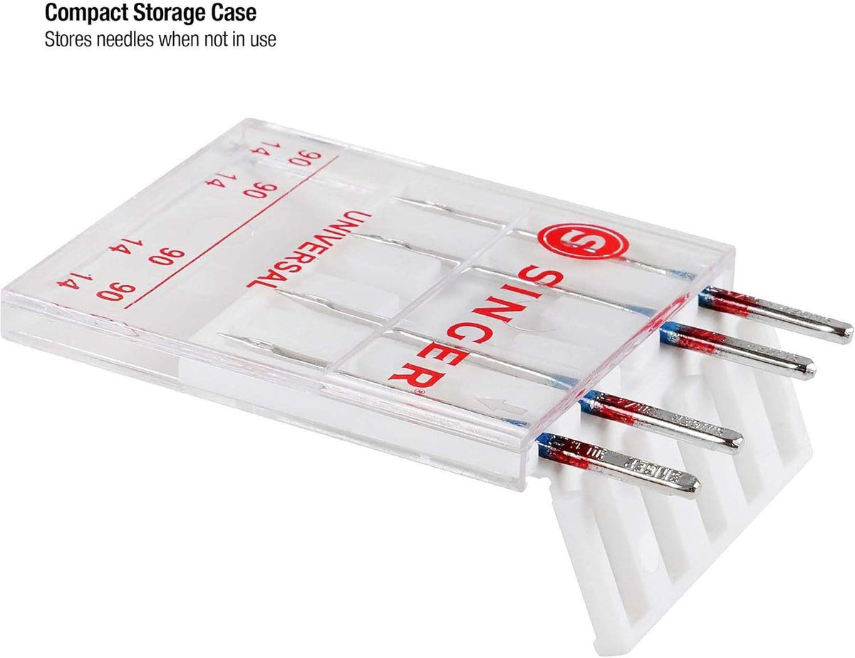 4723 Universal Regular Point Sewing Machine Needles size 90 14 with blue color coding, stainless steel needles in clear compact case