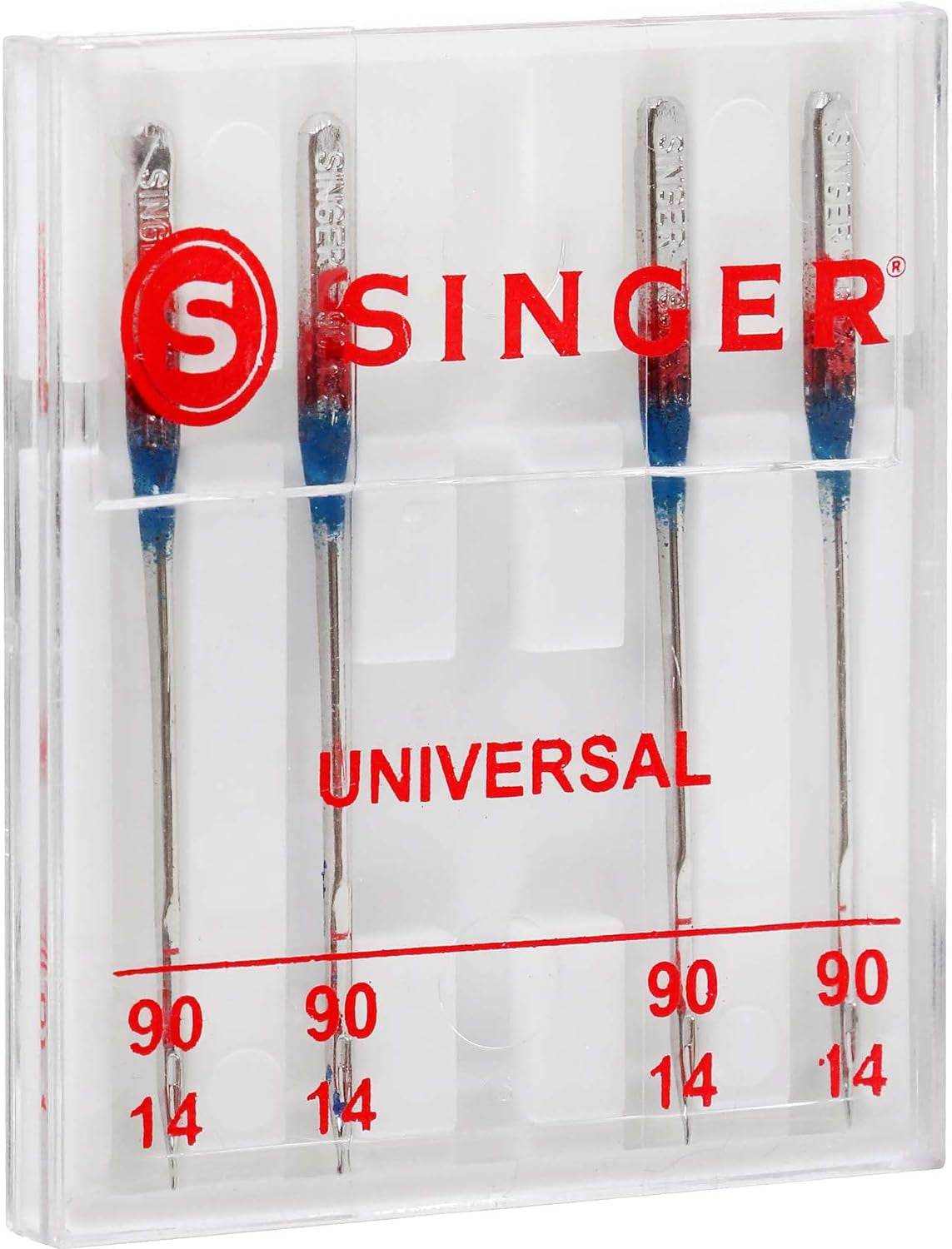 4723 Universal Regular Point Sewing Machine Needles in size 90/14 with blue color coding in a clear plastic compact case
