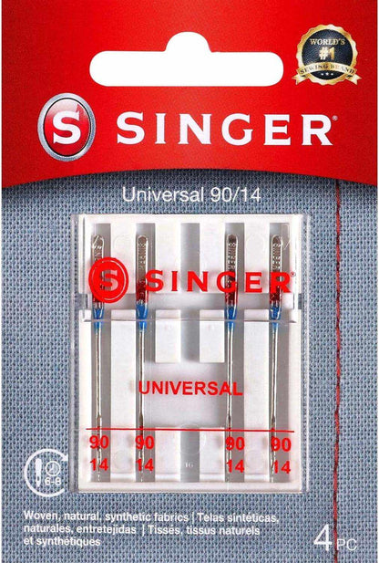 4723 Universal Regular Point Sewing Machine Needles set in size 90/14, stainless steel with blue color coding, in clear plastic case
