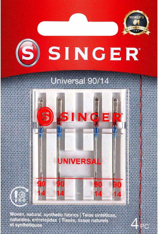 4723 Universal Regular Point Sewing Machine Needles set in size 90/14, stainless steel with blue color coding, in clear plastic case