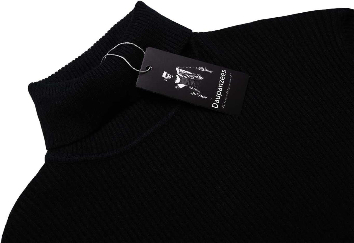 Men'S Knitted Ribbed Turtleneck Pullover Sweaters with Patchwork (Black XXL)