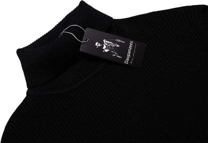 Men'S Knitted Ribbed Turtleneck Pullover Sweaters with Patchwork (Black XXL)