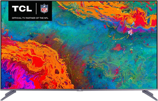55-Inch 5-Series 4K UHD black flat-screen TV with slim bezel and vibrant abstract colorful display panel