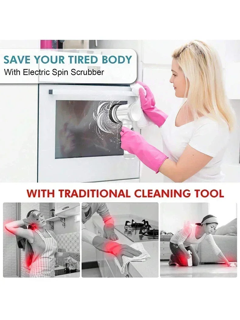 Cordless Electric Spin Scrubber with 5 Replaceable Brush Heads