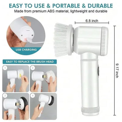 Cordless Electric Spin Scrubber with 5 Replaceable Brush Heads