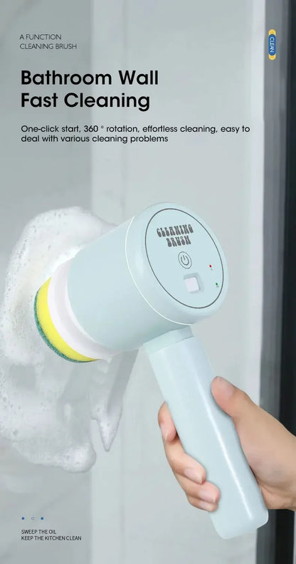Cordless Electric Spin Scrubber with 5 Replaceable Brush Heads