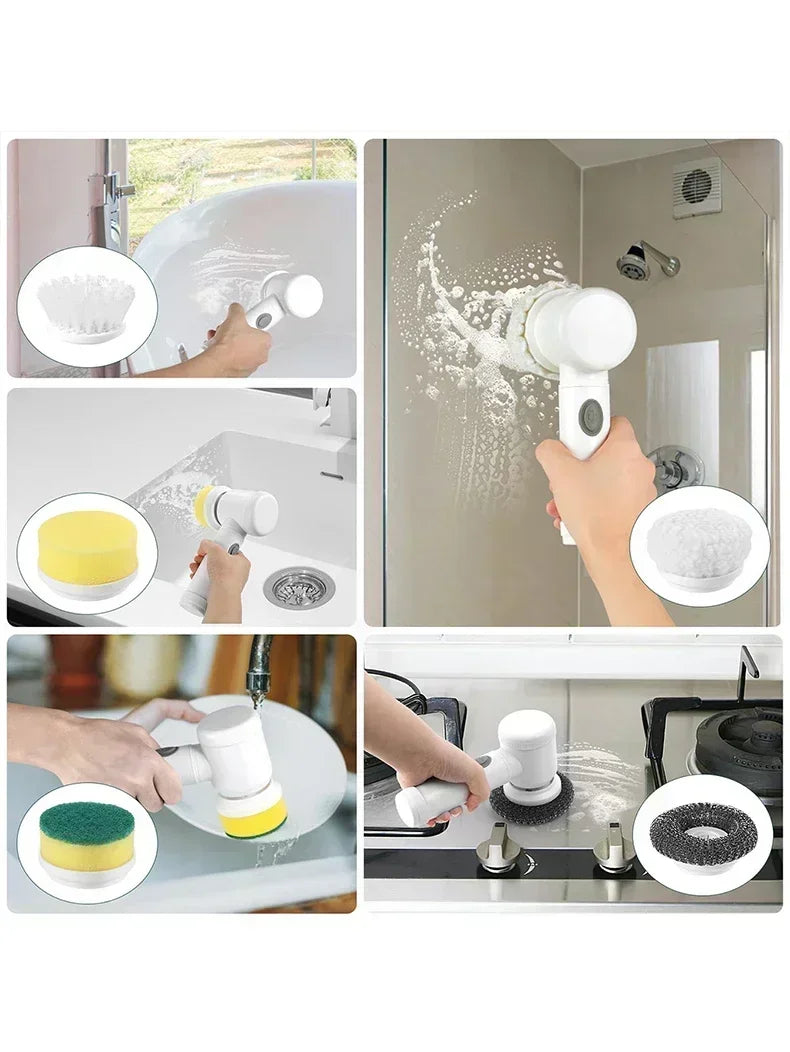 Cordless Electric Spin Scrubber with 5 Replaceable Brush Heads