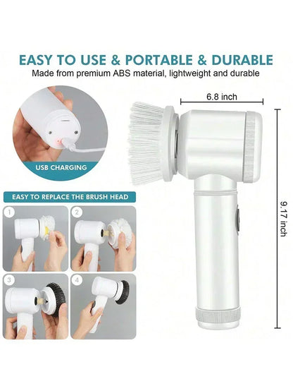 Cordless Electric Spin Scrubber with 5 Replaceable Brush Heads