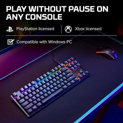 Alloy Origins Core tenkeyless mechanical gaming keyboard with black aluminum body and vibrant RGB LED backlit keys