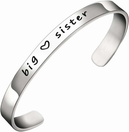 Big Sis Middle Sis Little Sis silver cuff bangle bracelet gift for women