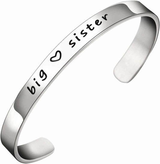 Big Sis Middle Sis Little Sis silver cuff bangle bracelet gift for women