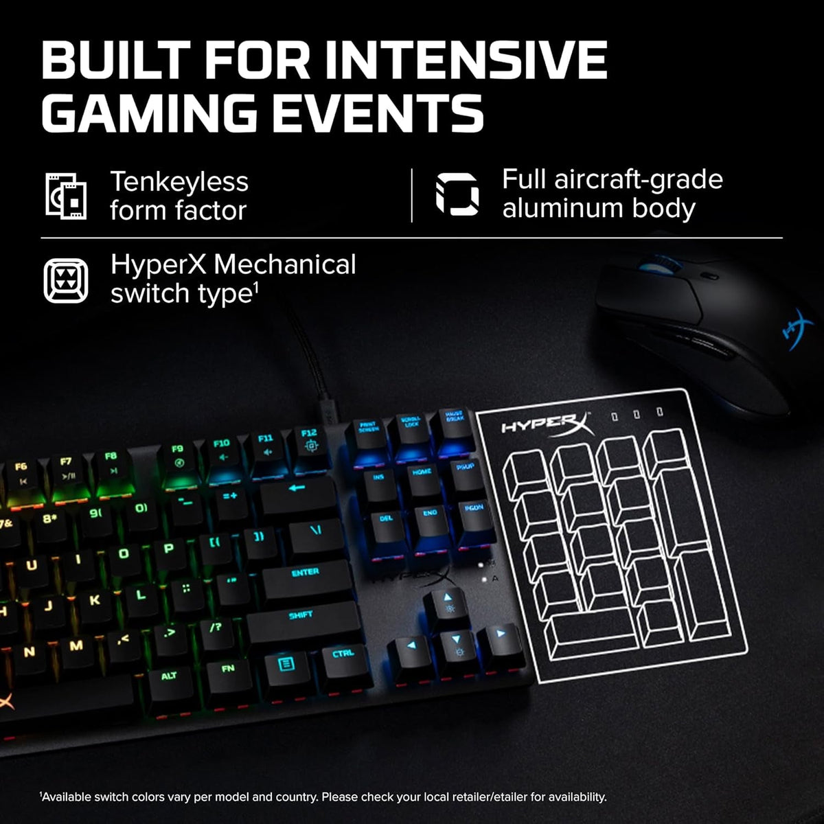 Alloy Origins Core tenkeyless mechanical gaming keyboard with black aircraft-grade aluminum body and RGB LED backlit keys