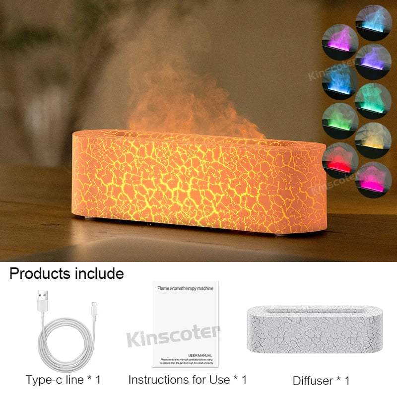 Essential Oil Aroma Diffuser in textured crackle orange design with visible mist and multiple RGB light color options