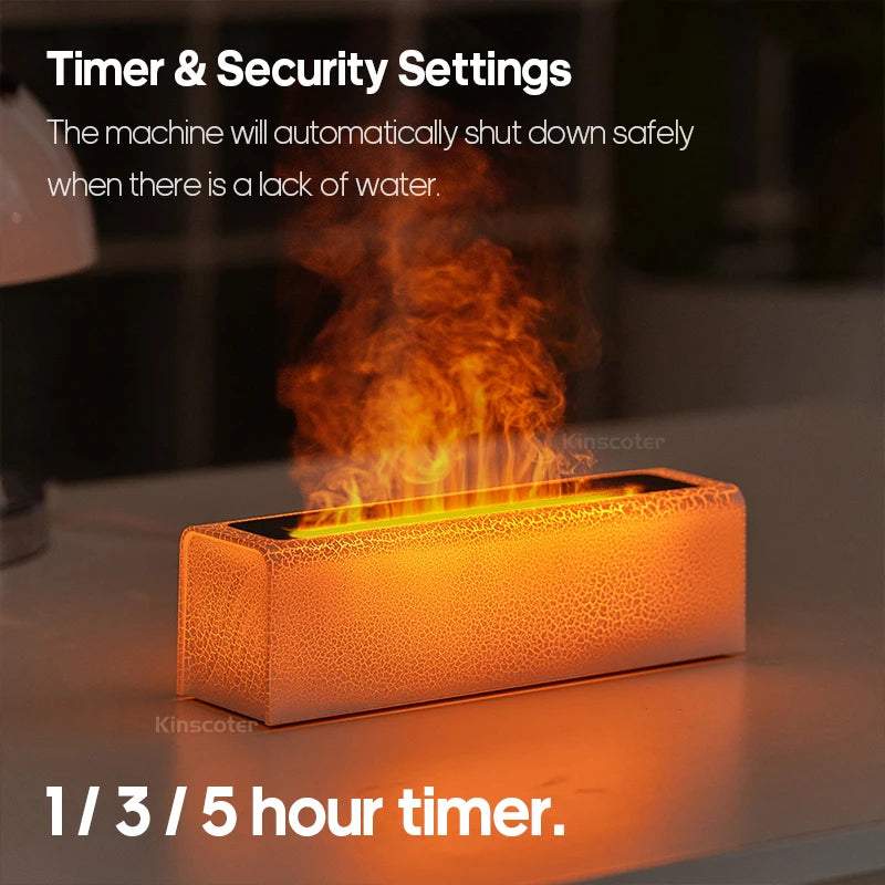 Essential Oil Aroma Diffuser rectangular orange flame effect humidifier with timer and auto shut-off safety feature