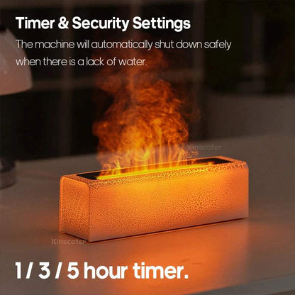 Essential Oil Aroma Diffuser rectangular orange flame effect humidifier with timer and auto shut-off safety feature