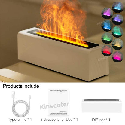 Essential Oil Aroma Diffuser rectangular white ABS plastic ultrasonic cool mist humidifier with realistic flame effect and RGB night light