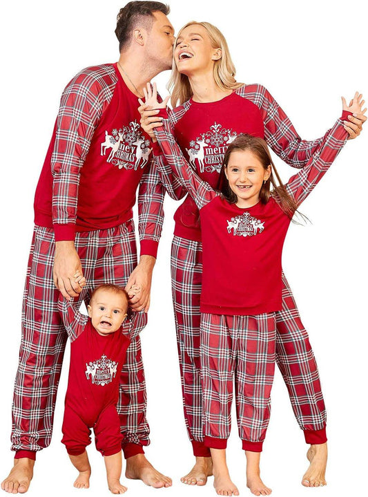Family Christmas pajamas matching sets with festive reindeer, Santa, and snowflake designs for all ages