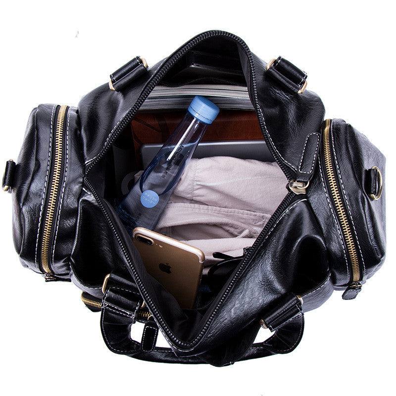 Large black men's fitness bag with multiple compartments and zipper