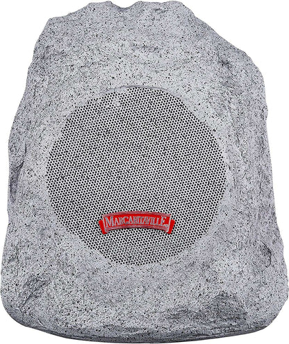 Outdoor Rock Bluetooth speaker in granite grey with a textured, rock-like design and front metal grille featuring Margaritaville logo.