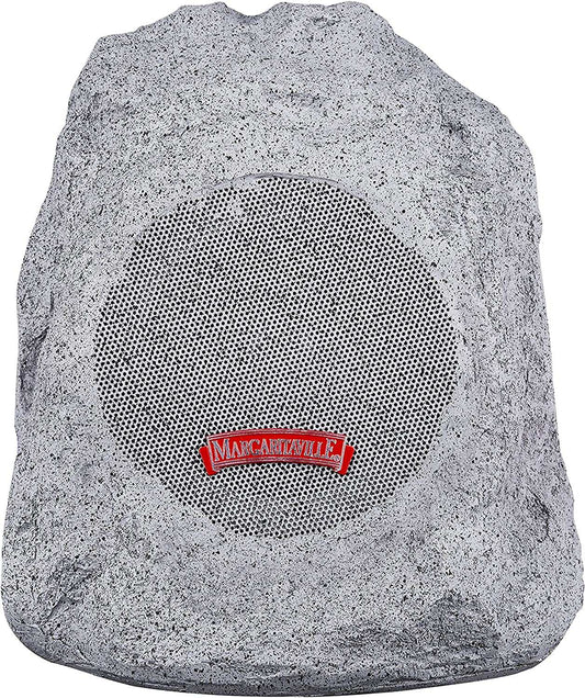 Outdoor Rock Bluetooth speaker in granite grey with a textured, rock-like design and front metal grille featuring Margaritaville logo.