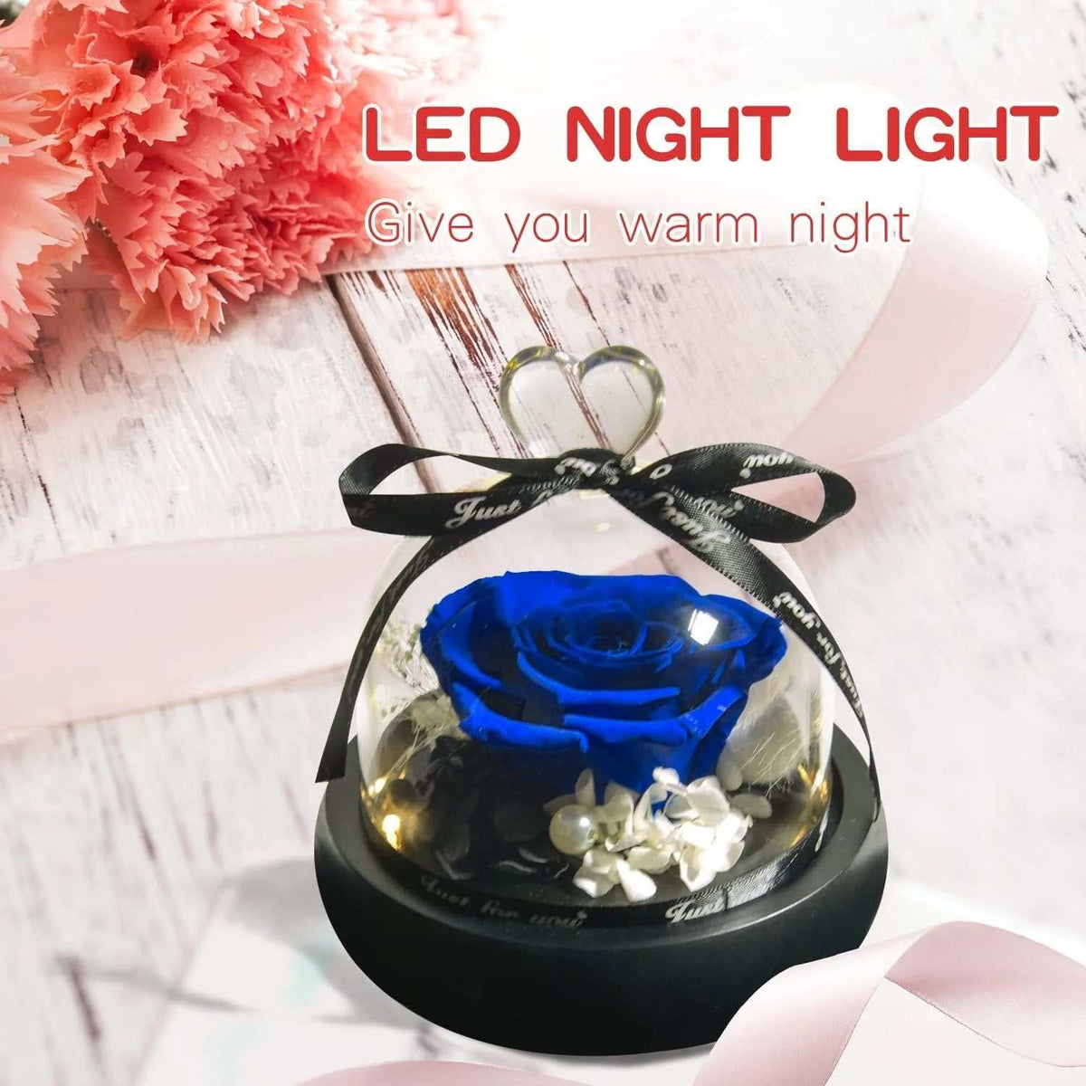 artificial preserved blue rose in glass dome gift box