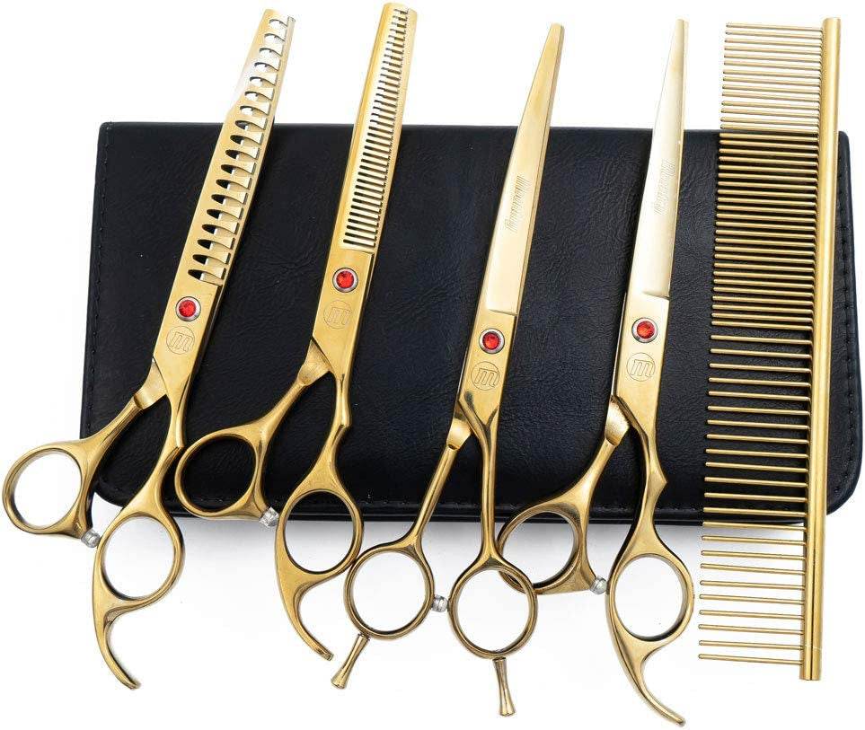 Professional dog grooming scissors set with thinning, curved, chunkers shears and grooming comb