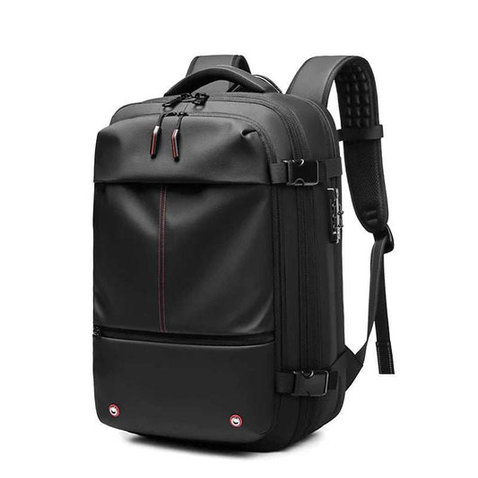Black waterproof Travel Backpack Vacuum made of Oxford cloth with multiple compartments, padded straps, and anti-theft zippers.