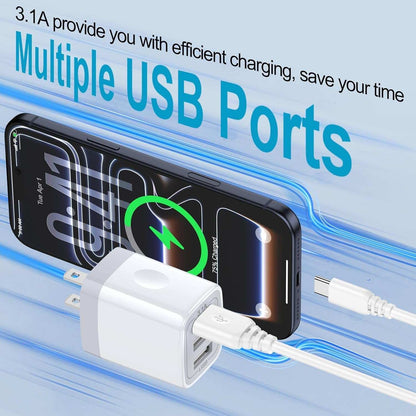 Dual pack 3-port USB wall charger for smartphones and tablets
