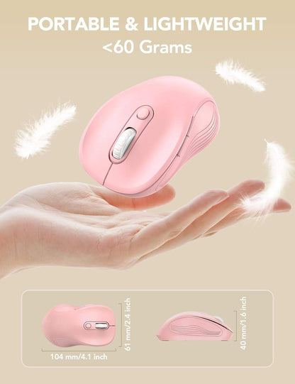 Baby pink wireless ergonomic mouse for laptop with 6 buttons and adjustable dpi
