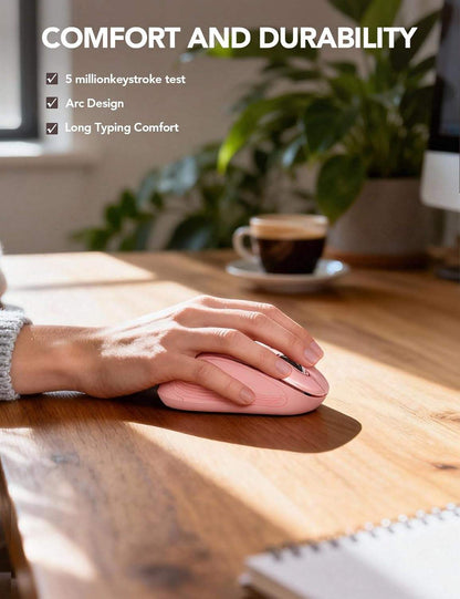 Baby pink ergonomic wireless mouse with 6 buttons for laptop