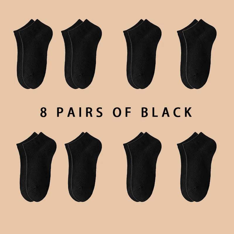 Women/Men Boat Socks 8 pairs black invisible low cut ankle socks made of breathable material with silicone non-slip sole