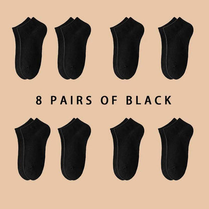 Women/Men Boat Socks 8 pairs black invisible low cut ankle socks made of breathable material with silicone non-slip sole