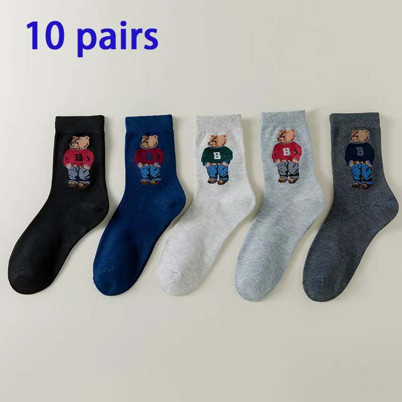 Women/Men Boat Socks in multiple colors including black, navy, white, light gray, and dark gray with bear embroidery
