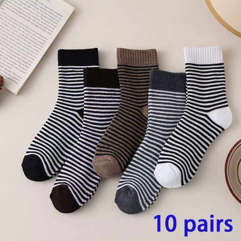 Women/Men Boat Socks striped pattern in various colors including black, brown, gray, and white with contrasting toes and cuffs